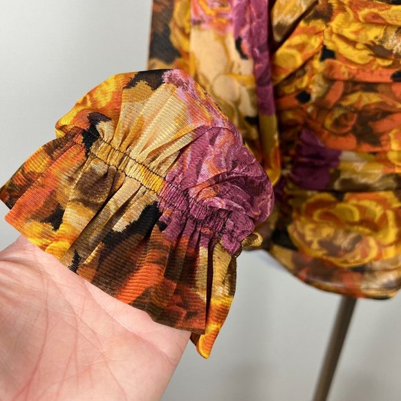 Jane + Delancey Blouse Top Women XL Multicolor Floral Ruched Off Shoulder Sheer - Picture 3 of 13